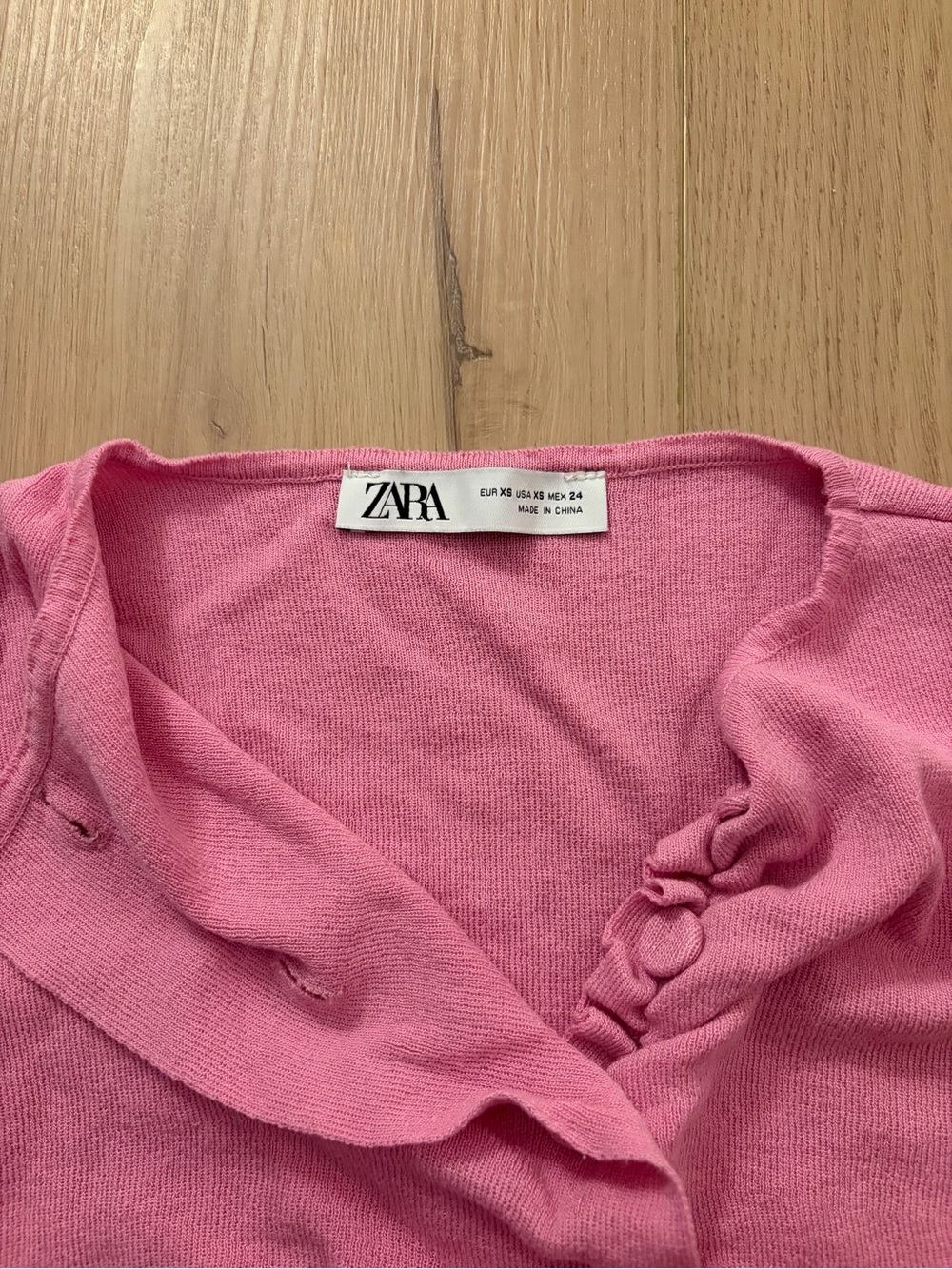Pink Short Sleeve Ruffle Button Knit Top - Picture 2 of 4